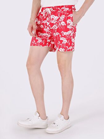 Slim Fit Orta Bel Baskılı Kırmızı Erkek Deniz Şortu Cl1063400