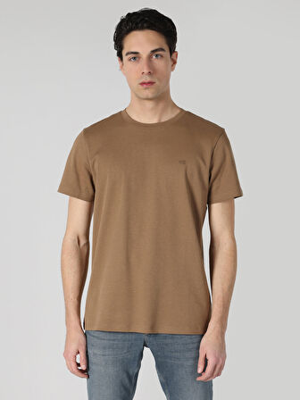 Regular Fit Bisiklet Yaka Basic Kahverengi Erkek Kısa Kol Tişört