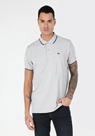 Regular Fit Polo Yaka Düz Erkek Gri Kısa Kol Tişört
