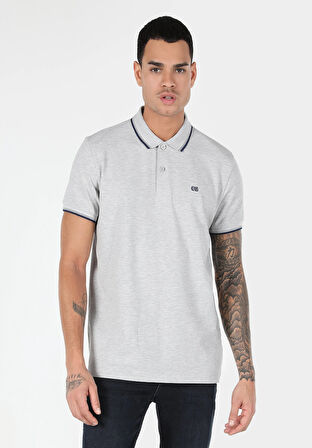 Regular Fit Polo Yaka Düz Erkek Gri Kısa Kol Tişört
