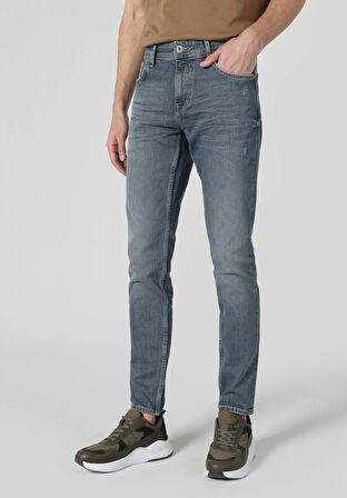 041 Danny Slim Fit Düşük Bel Dar Paça Erkek Mavi Jean Pantolon