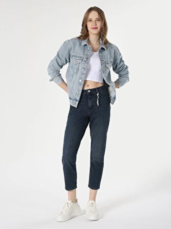 891 Maya Slim Fit Orta Bel Daralan Paça Koyu Mavi Kadın Jean Pantolon Cl1063496
