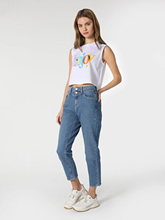 896 Maria Mom Fit Yüksek Bel Daralan Paça Mavi Kadın Pantolon Cl1063499