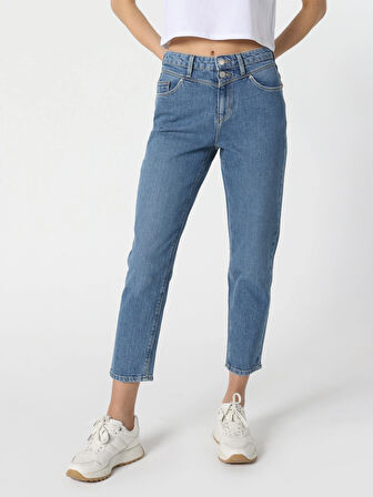 896 Maria Mom Fit Yüksek Bel Daralan Paça Mavi Kadın Pantolon Cl1063499
