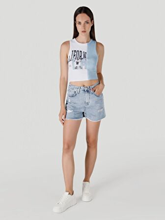 970 Berry Regular Fit Yüksek Bel Mavi Kadın Şort Cl1063535