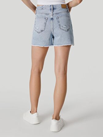 970 Berry Regular Fit Yüksek Bel Mavi Kadın Şort Cl1063535