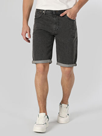 Regular Fit Orta Bel Gri Erkek Şort