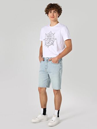 Baggy Fit Orta Bel Mavi Erkek Şort Cl1063595
