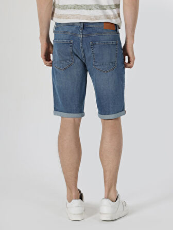 Regular Fit Orta Bel Cepli Mavi Erkek Şort