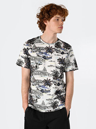 Regular Fit Bisiklet Yaka Baskılı Çok Renkli Erkek Kısa Kol Tişört