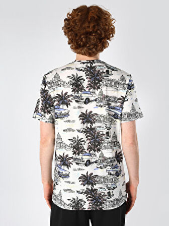 Regular Fit Bisiklet Yaka Baskılı Çok Renkli Erkek Kısa Kol Tişört