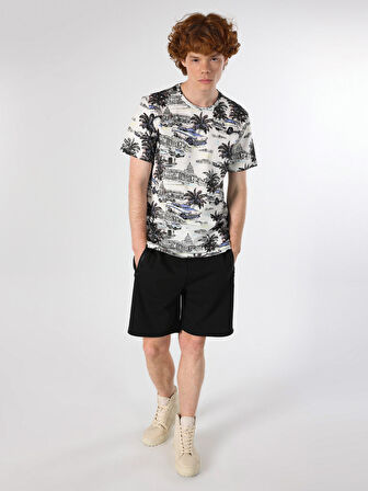 Regular Fit Bisiklet Yaka Baskılı Çok Renkli Erkek Kısa Kol Tişört