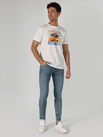 Regular Fit Baskılı Beyaz Erkek Kısa Kol Tişört