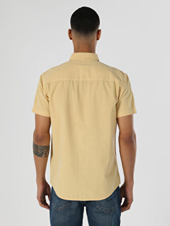 Regular Fit Basic Sarı Erkek Kısa Kol Gömlek