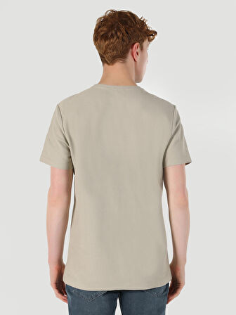 Regular Fit Bisiklet Yaka Basic Bej Erkek Kısa Kol Tişört