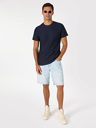 Regular Fit Bisiklet Yaka Basic Lacivert Erkek Kısa Kol Tişört