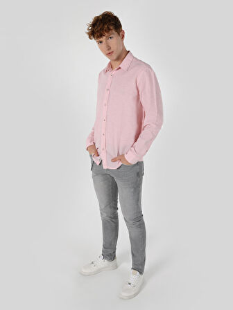 Regular Fit Keten Pembe Erkek Uzun Kol Gömlek