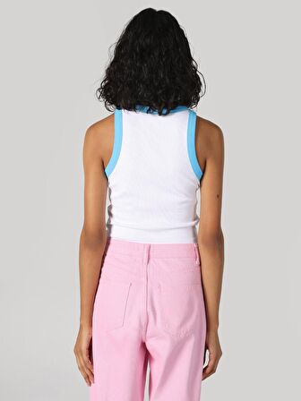 Slim Fit Baskılı Crop Beyaz Kadın Atlet