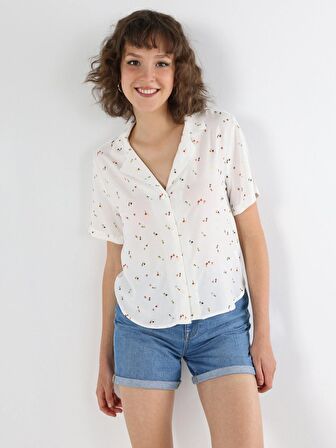 Regular Fit Baskılı Çok Renkli Kadın Kısa Kol Gömlek Cl1063871