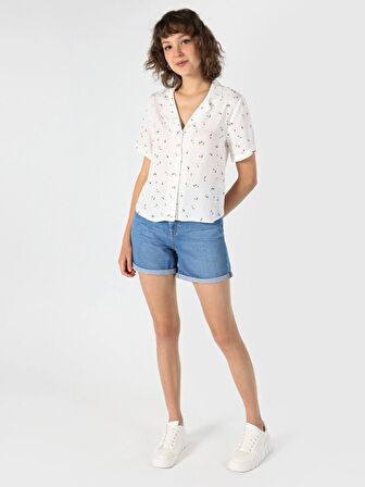 Regular Fit Baskılı Çok Renkli Kadın Kısa Kol Gömlek Cl1063871