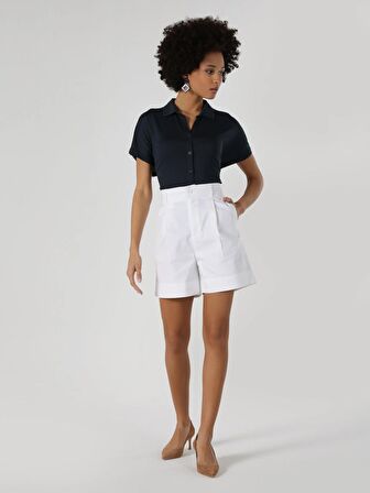 Regular Fit Yüksek Bel Beyaz Kadın Şort Cl1063902