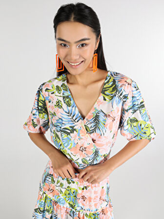 Slim Fit Çok Renkli Kadın Kısa Kol Gömlek