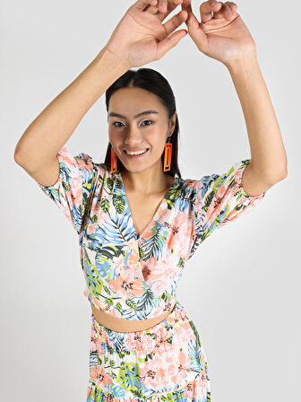 Slim Fit Çok Renkli Kadın Kısa Kol Gömlek