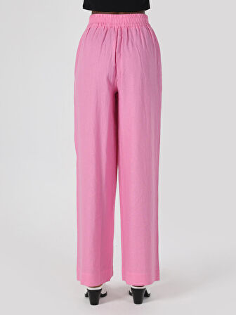 Regular Fit Yüksel Bel Geniş Paça Pembe Kadın Pantolon