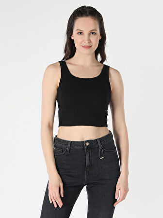 Slim Fit Basic Crop Siyah Kadın Atlet