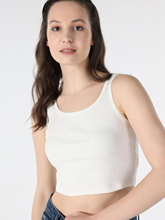 Slim Fit Basic Crop Beyaz Kadın Atlet