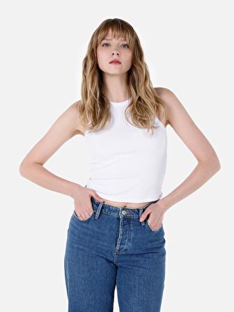 Slim Fit Beyaz Kadın Atlet
