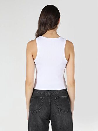 Slim Fit Beyaz Kadın Atlet