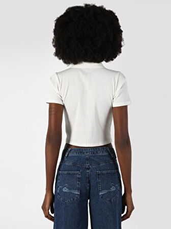 Slim Fit Crop Beyaz Kadın Kısa Kol Tişört