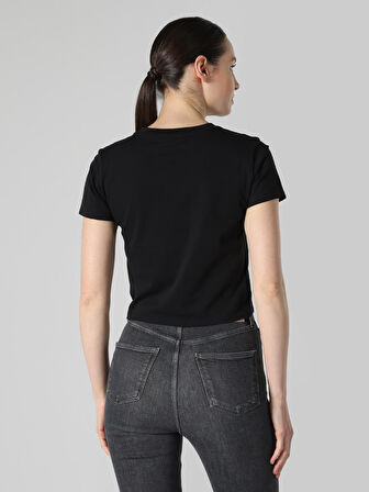 Regular Fit Bisiklet Yaka Baskılı Siyah Kadın Kısa Kol Tişört