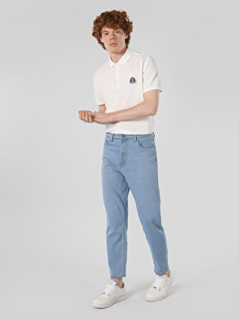 Orta Bel Rahat Kesim Düz Paça Mavi Erkek Jean Pantolon