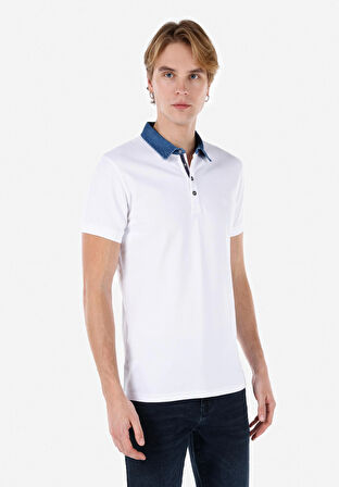 Slim Fit Polo Yaka Düz Erkek Beyaz Kısa Kol Tişört