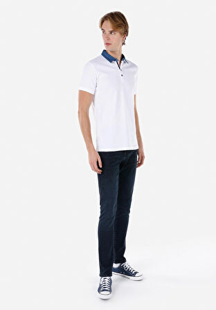 Slim Fit Polo Yaka Düz Erkek Beyaz Kısa Kol Tişört