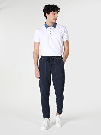 Slim Fit Düğmeli Beyaz Erkek Polo Yaka Kısa Kol Tişört