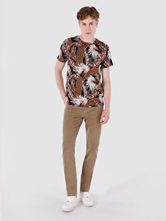 Regular Fit Bisiklet Yaka Baskılı Çok Renkli Erkek Kısa Kol Tişört