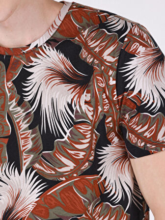 Regular Fit Bisiklet Yaka Baskılı Çok Renkli Erkek Kısa Kol Tişört