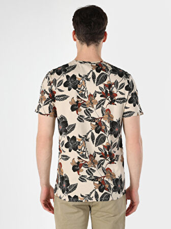 Regular Fit Baskılı Bej Erkek Kısa Kol Tişört