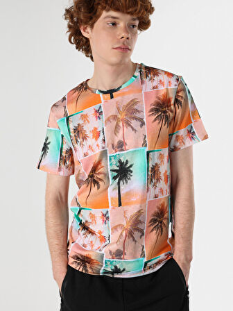 Regular Fit Baskılı Çok Renkli Erkek Kısa Kol Tişört