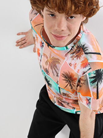 Regular Fit Baskılı Çok Renkli Erkek Kısa Kol Tişört