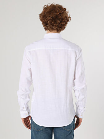 Slim Fit Düz Beyaz Erkek Uzun Kol Gömlek
