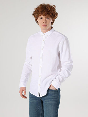 Slim Fit Düz Beyaz Erkek Uzun Kol Gömlek