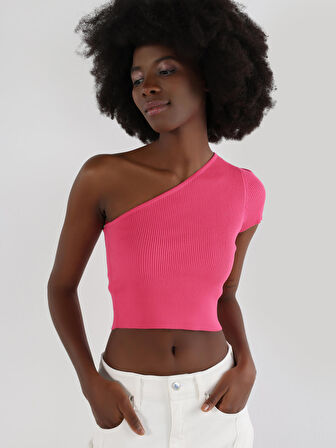 Slim Fit Strappy Crop Pembe Kadın Kısa Kol Tişört