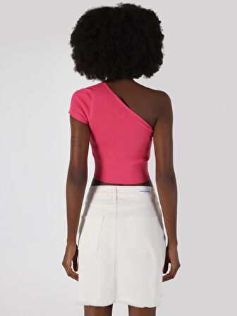 Slim Fit Strappy Crop Pembe Kadın Kısa Kol Tişört