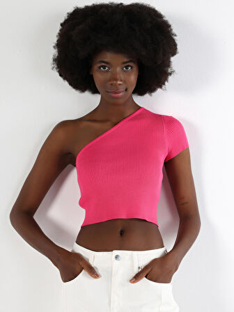 Slim Fit Strappy Crop Pembe Kadın Kısa Kol Tişört