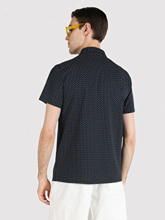 Regular Fit Baskılı Lacivert Erkek Polo Yaka Kısa Kol Tişört