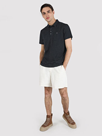 Regular Fit Baskılı Lacivert Erkek Polo Yaka Kısa Kol Tişört